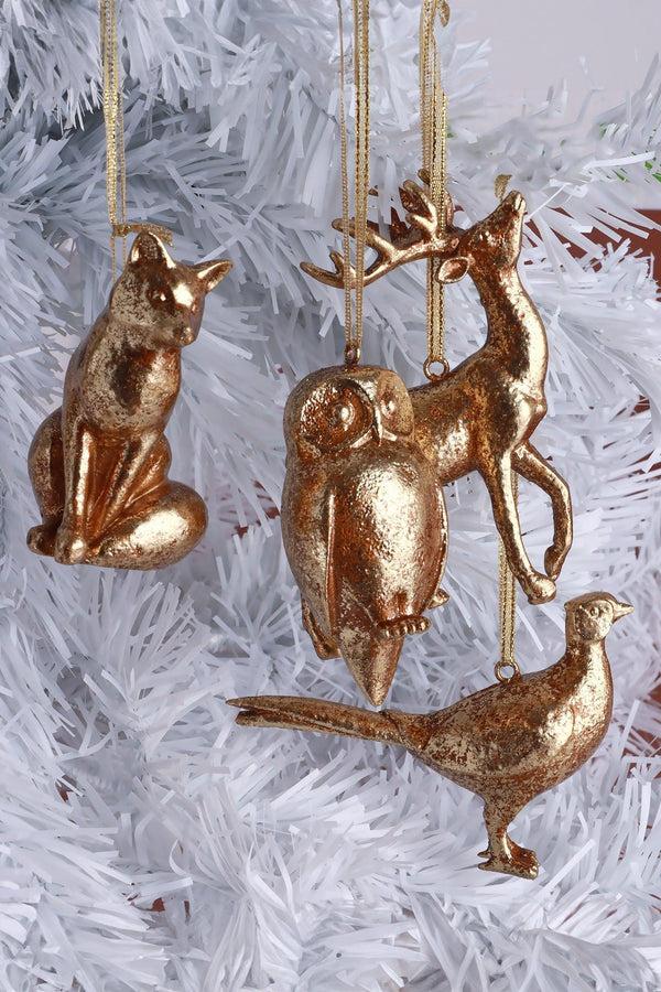 g decor Antique Gold Forest Animal Hanging Ornaments Winter Creatures Christmas Decorations Owl