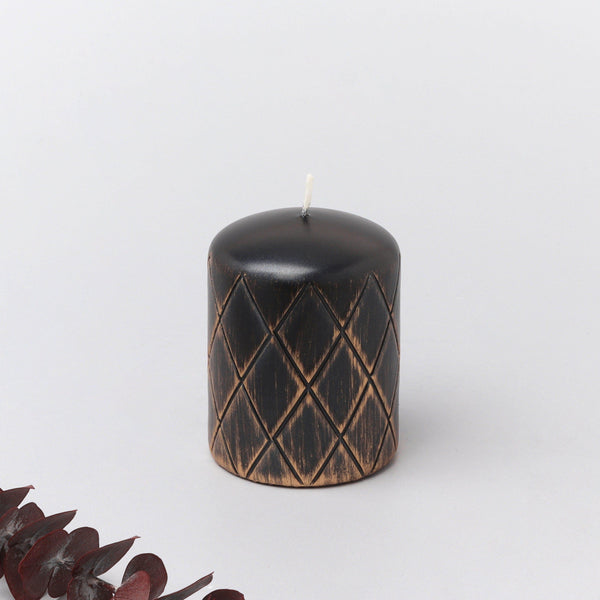 g decor Antique Textured Engraved Black Pillar Candle