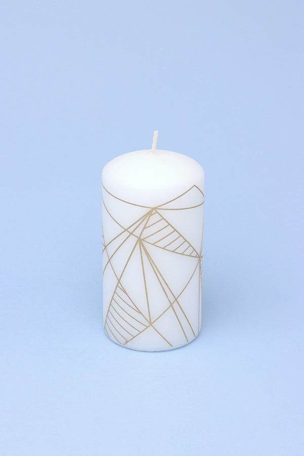 G Decor Aria Geometric Glitter Elegant Pillar Candle