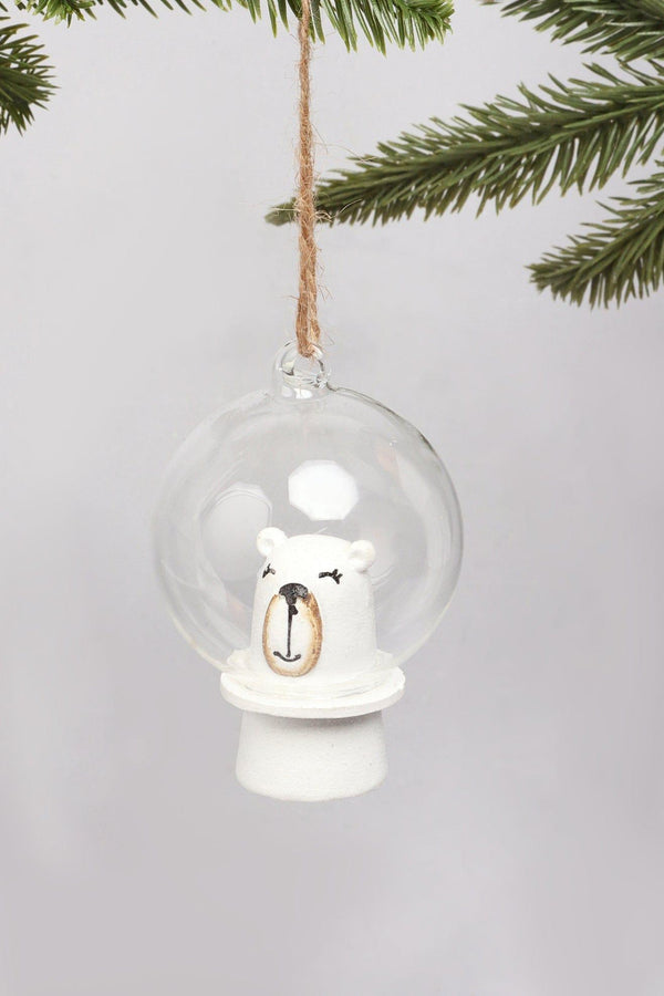 G Decor Astronaut Polar Bear With Glass Bubble Hand-Painted Christmas Bauble Ornament Fun Tree Hanging Decoration White