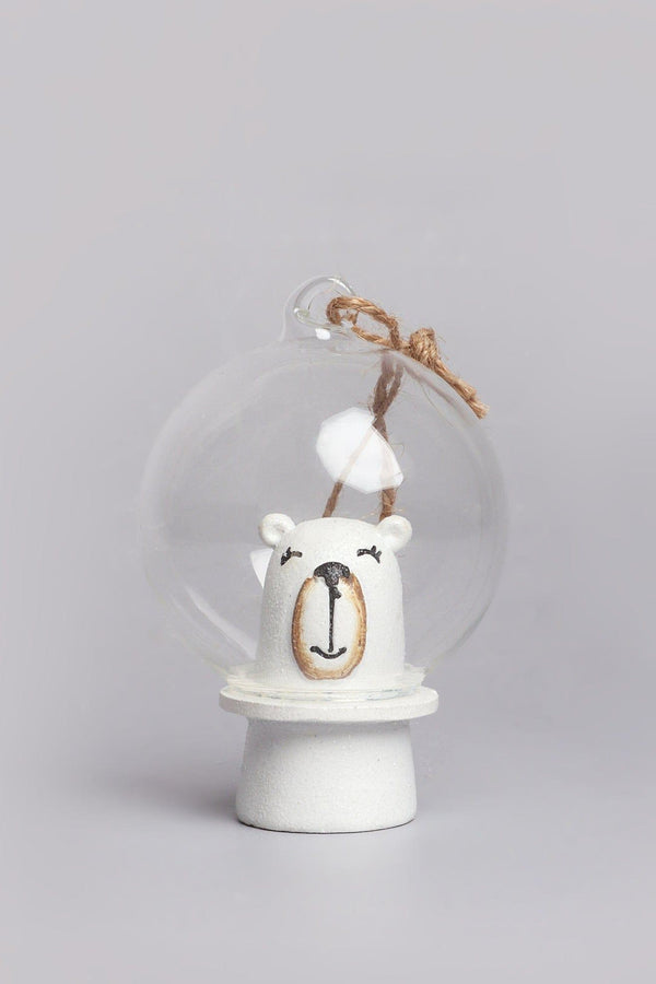 G Decor Astronaut Polar Bear With Glass Bubble Hand-Painted Christmas Bauble Ornament Fun Tree Hanging Decoration White