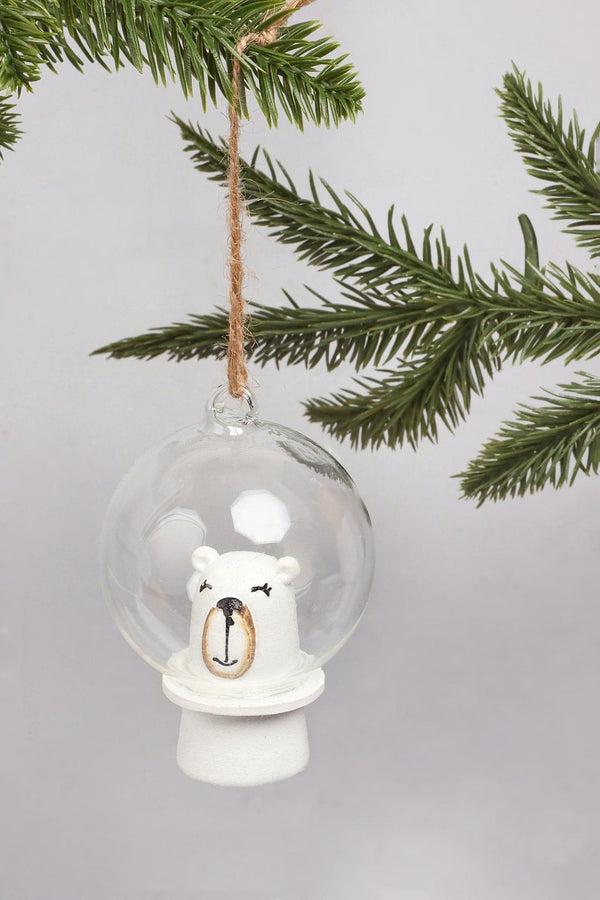 g decor Astronaut Polar Bear with Glass Bubble Hand-Painted Christmas Bauble Ornament Fun Tree Hanging Decoration White