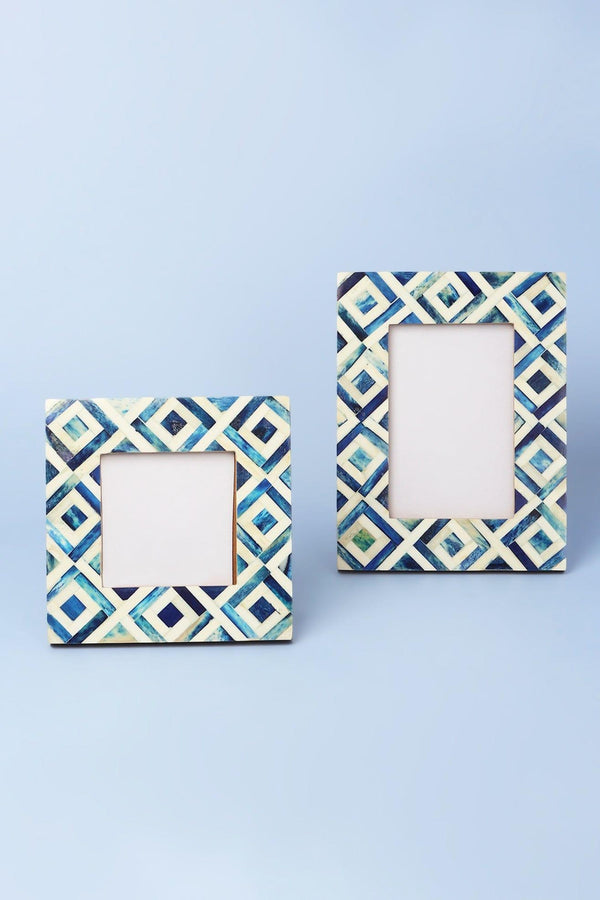 G Decor Azura Handmade Blue Argyle Photo Frame Artistic Picture Display Small
