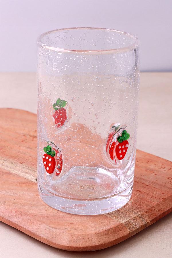 G Decor Berry & Bow Bubble Glasses Handcrafted & Handmade Bubble-Textured Fruit & Ribbon Bow Drinkware Strawbery
