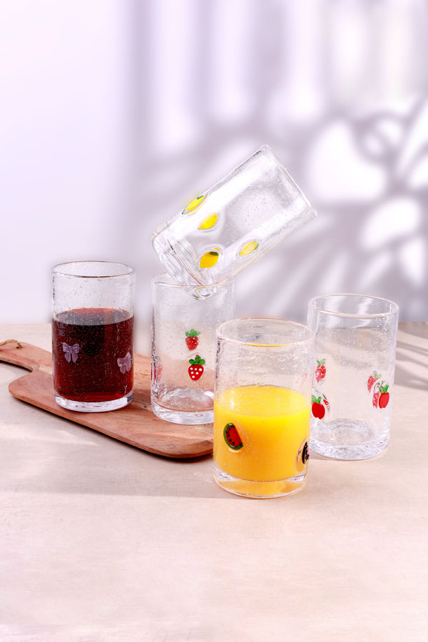 G Decor Berry & Bow Bubble Glasses Handcrafted & Handmade Bubble-Textured Fruit & Ribbon Bow Drinkware Strawbery
