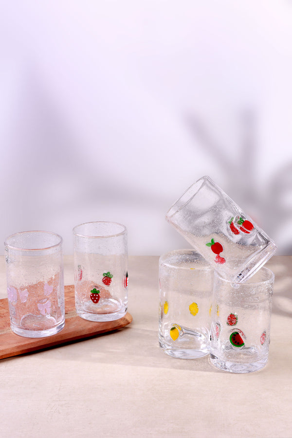 g decor Berry & Bow Bubble Glasses Handcrafted & Handmade Bubble-Textured Fruit & Ribbon Bow Drinkware Strawbery