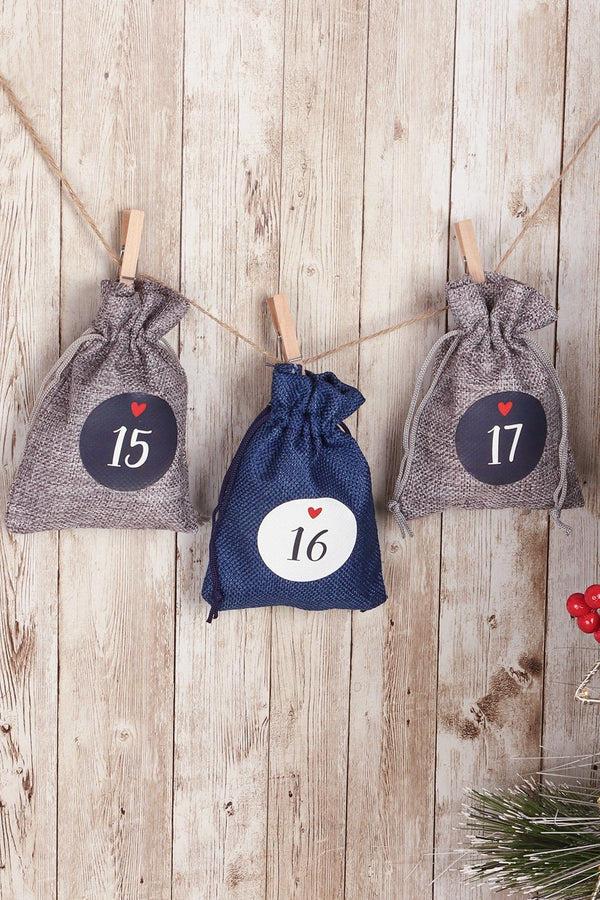 G Decor Blue And Grey Cloth Reusable Advent Calendar Bags