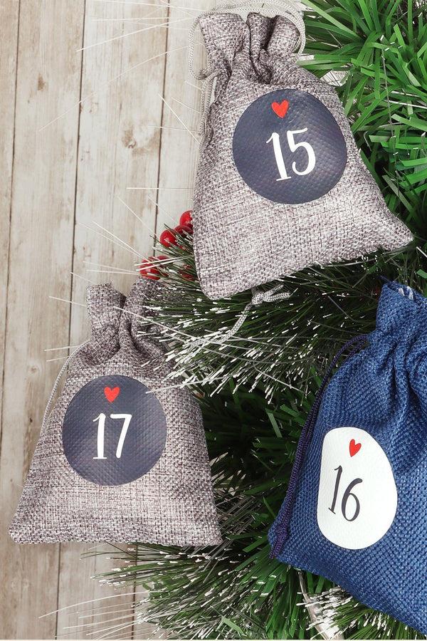 G Decor Blue And Grey Cloth Reusable Advent Calendar Bags