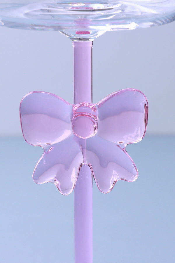 G Decor Blush Bow Handmade Set Of Four Pink Wine Glasses – Delicate Bow Design Stemware Set Of 4