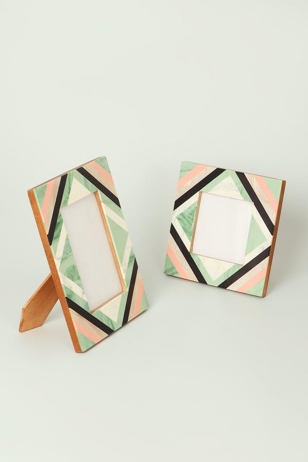 G Decor Blush Handmade Pastel Mosaic Mother-of-Pearl & Marble Photo Frame Natural Wood Finish Small