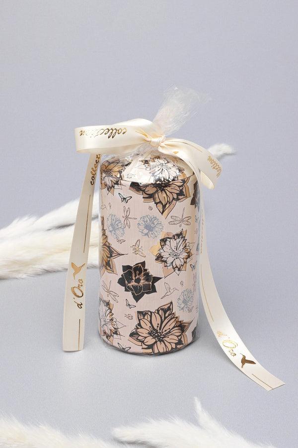 G Decor Bouquet Royale Beige Autumn Garden Pillar Candle With Aged Brass Hues By D’Oro Gold