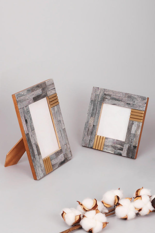 g decor Cadre Doré Handcrafted Horn Bone & Brass Photo Frame Gray Picture Display Small