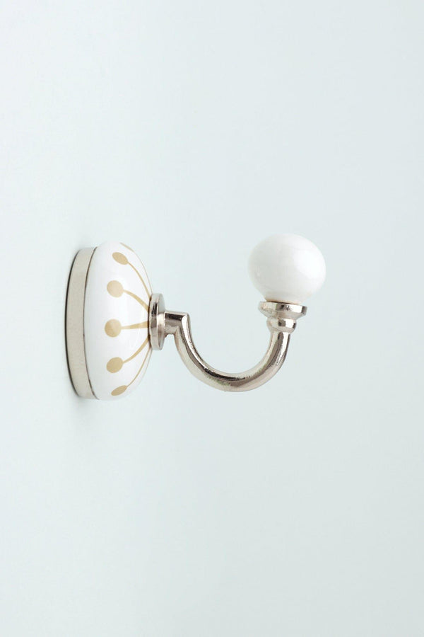 G Decor Cambridge Handcrafted Studio Wall Hook Ceramic Starburst Motif & Chrome Finish Green