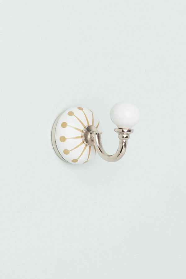 G Decor Cambridge Handcrafted Studio Wall Hook Ceramic Starburst Motif & Chrome Finish Green