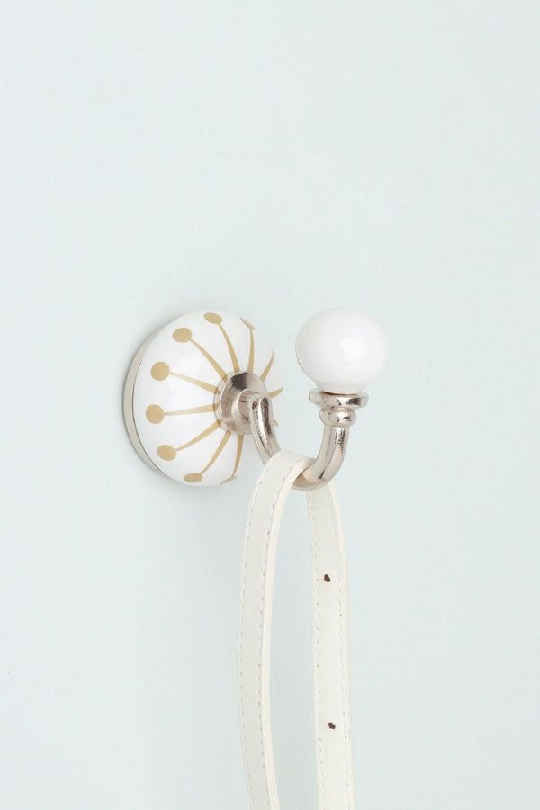 g decor Cambridge Handcrafted Studio Wall Hook Ceramic Starburst Motif & Chrome Finish Green