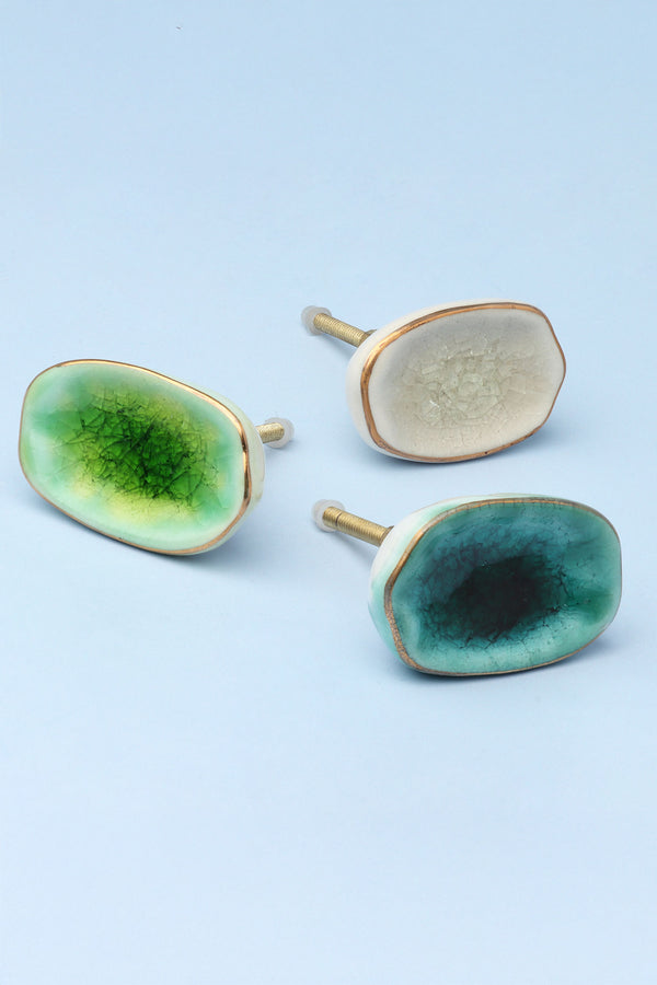 g decor Capri Handmade & Handpainted Ceramic Door Knobs Cupboard Drawer Pull Door Handles Green