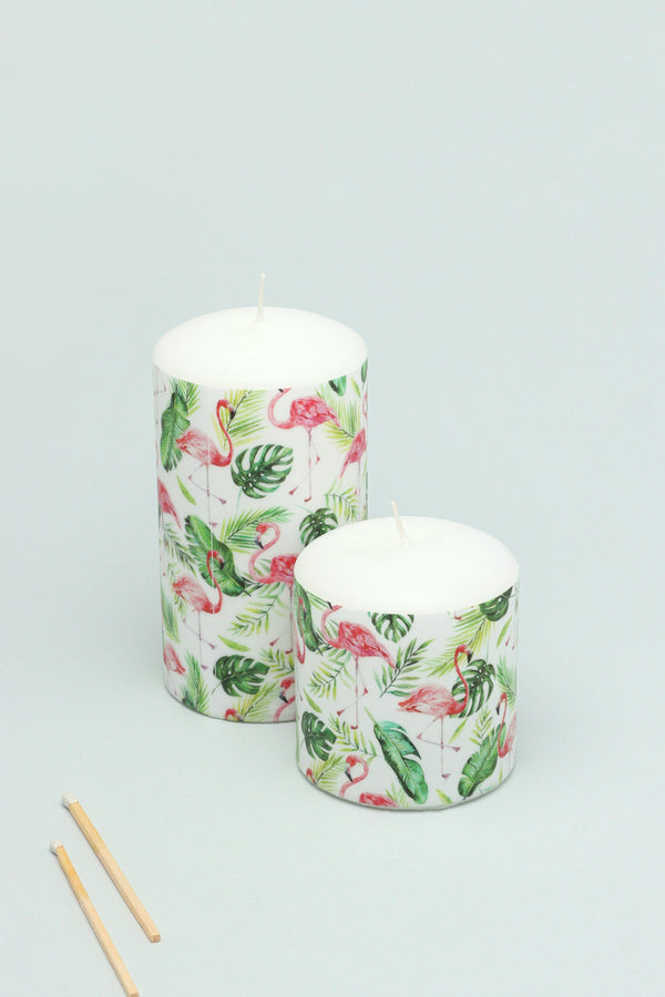 G Decor Caribbean Pink Flamingo & Palm Leaf Decorative Candle Medium