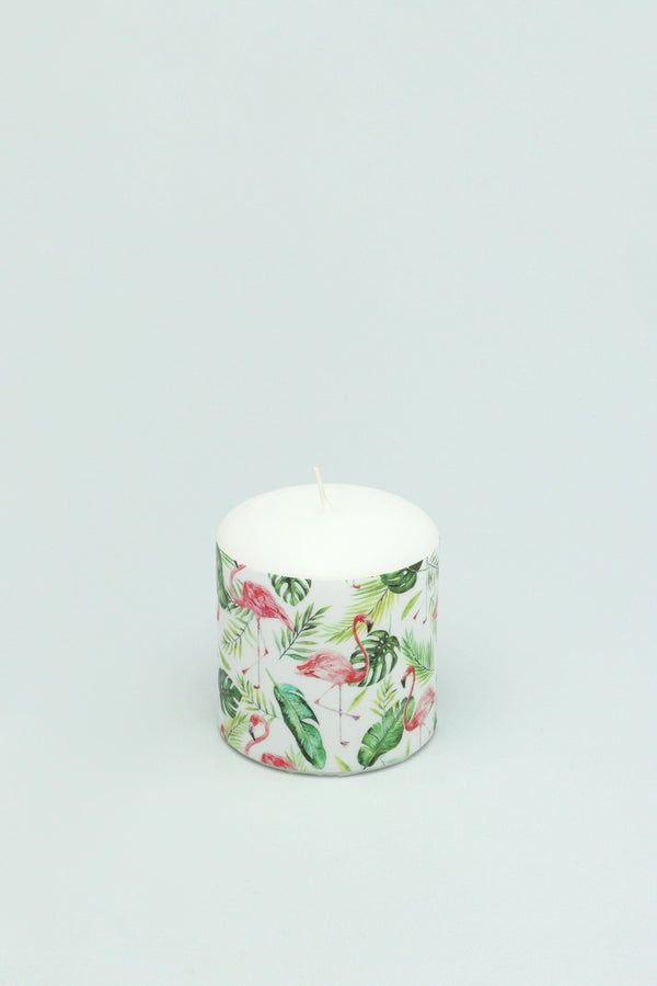 G Decor Caribbean Pink Flamingo & Palm Leaf Decorative Candle Medium