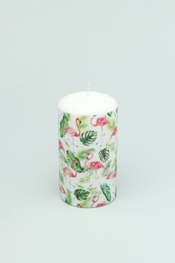 G Decor Caribbean Pink Flamingo & Palm Leaf Decorative Candle Medium