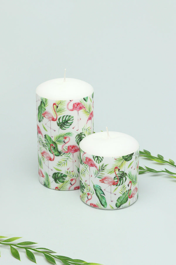 g decor Caribbean Pink Flamingo & Palm Leaf Decorative Candle Medium