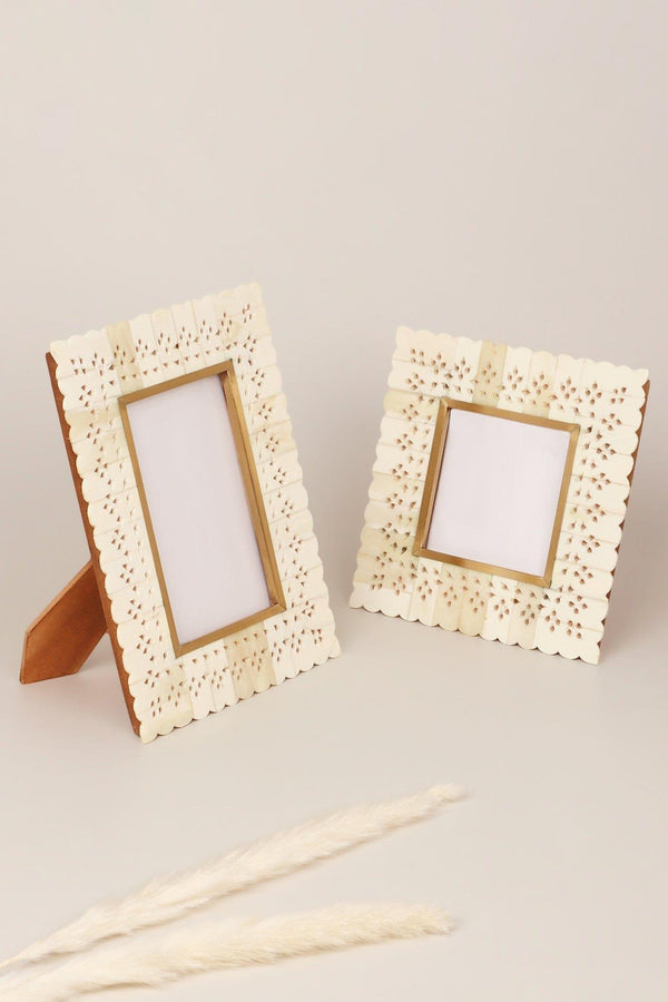 g decor Carpathian Handmade Brass & Bone Inlay Photo Frame Floral Picture Display Small