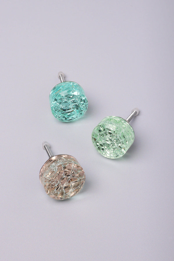 g decor Cascadia Aurora Crystal Crackle Mirror Glass Pull Knob Light Edition Pink