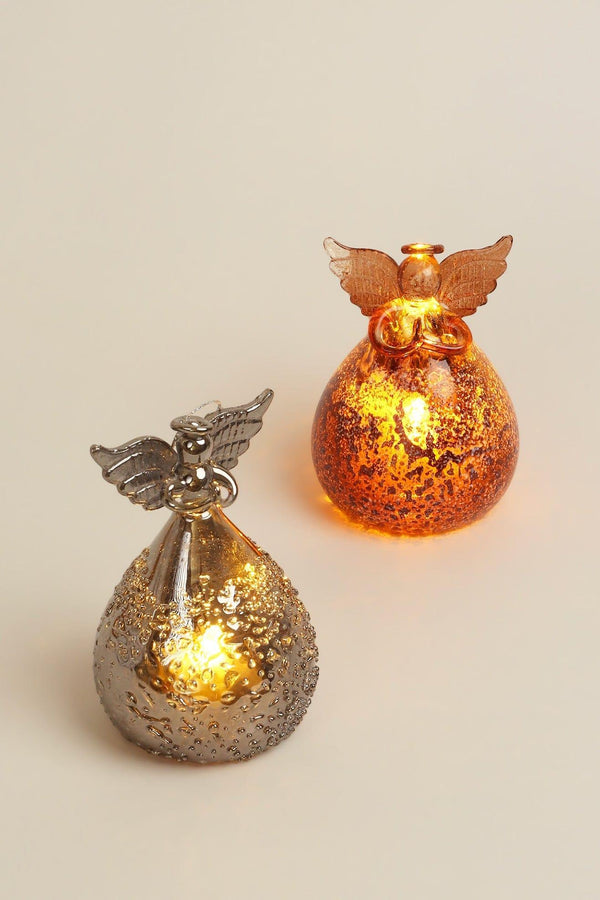 G Decor Celestia Glass Light-Up Angel Ornament Golden Glow & Silver Sparkle Designs Silver