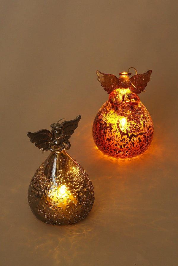 G Decor Celestia Glass Light-Up Angel Ornament Golden Glow & Silver Sparkle Designs Silver