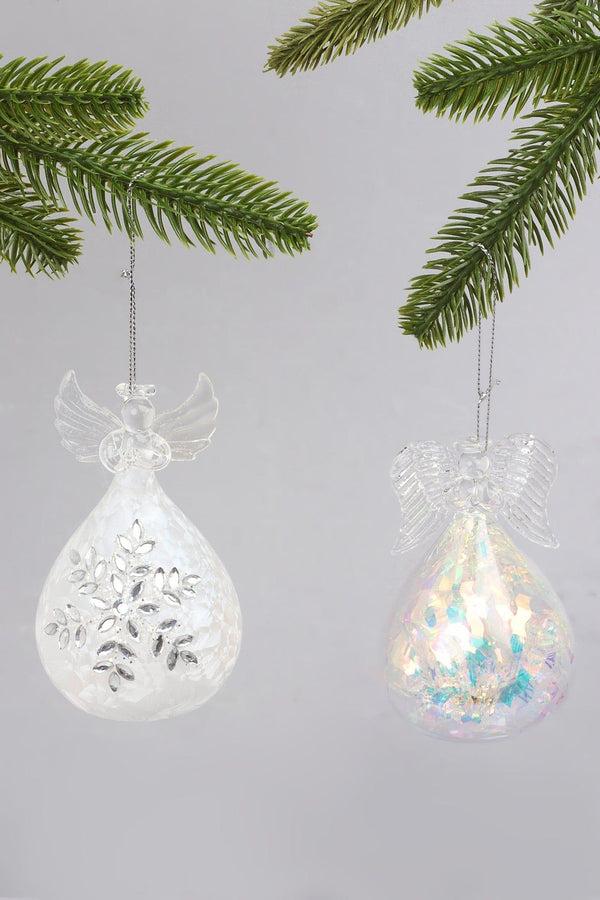 G Decor Celestia Glass Light-Up Angel Ornament Snowflake Frost & Frosted Pearl Designs White