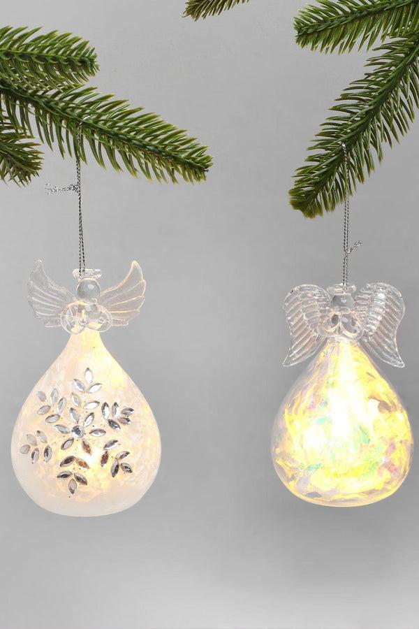g decor Celestia Glass Light-Up Angel Ornament Snowflake Frost & Frosted Pearl Designs White