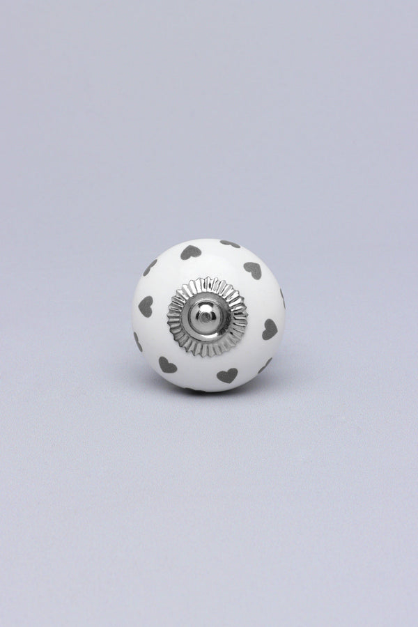 G Decor Charming Polka Heart Ceramic Door Knob Grey