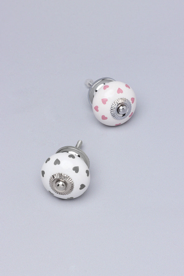 g decor Charming Polka Heart Ceramic Door Knob Grey