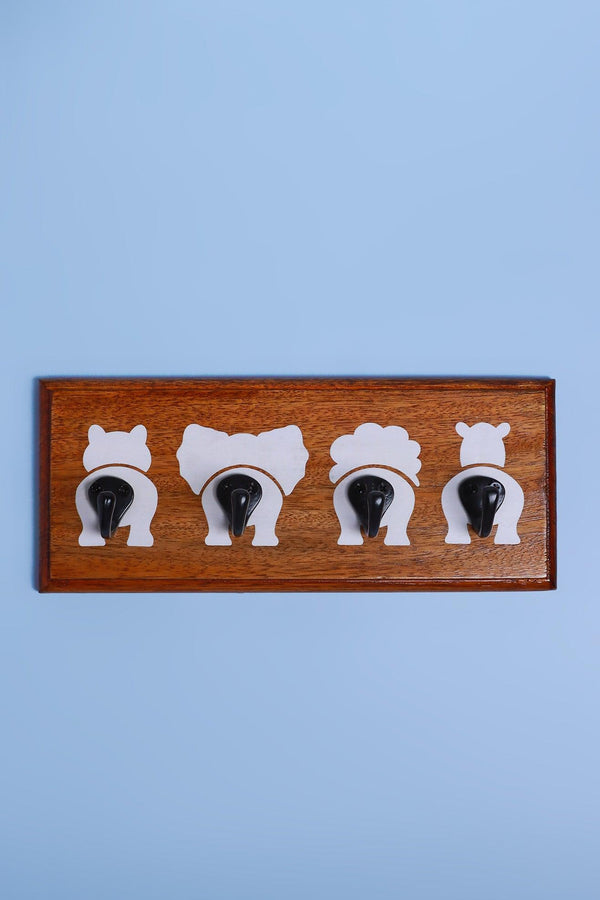 G Decor Cheeky Critters Large Wall Hook Rack Wooden Animal Bottoms Design Brown