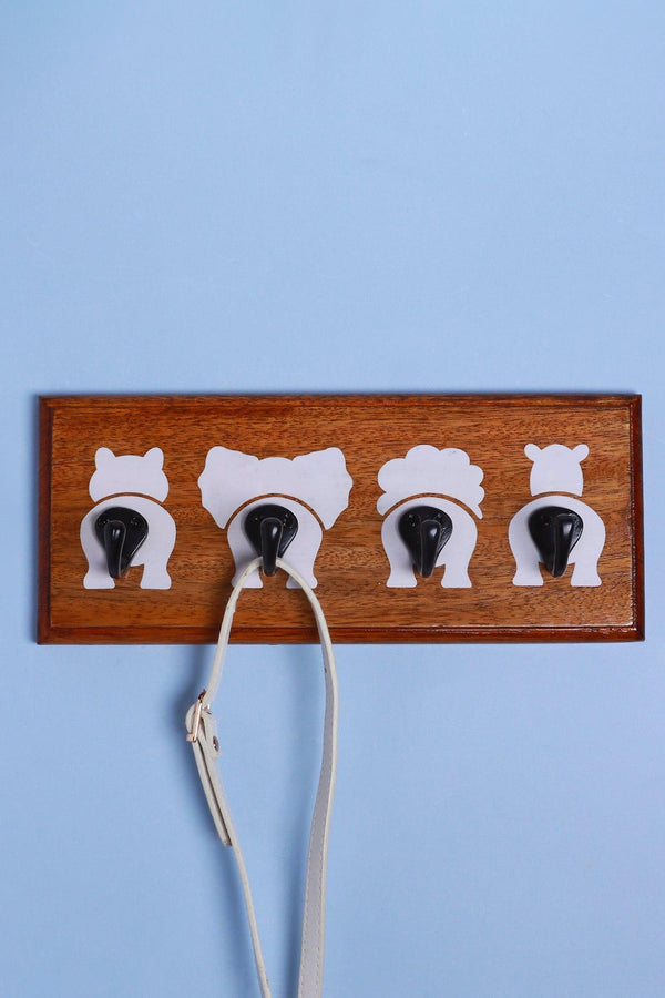 G Decor Cheeky Critters Large Wall Hook Rack Wooden Animal Bottoms Design Brown