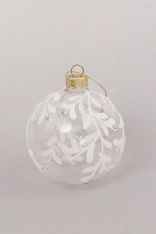 G Decor Clear Frosted Leaf Snow Garden Hand-Finished Glass Baubles White & Silver Christmas Tree Decorations White