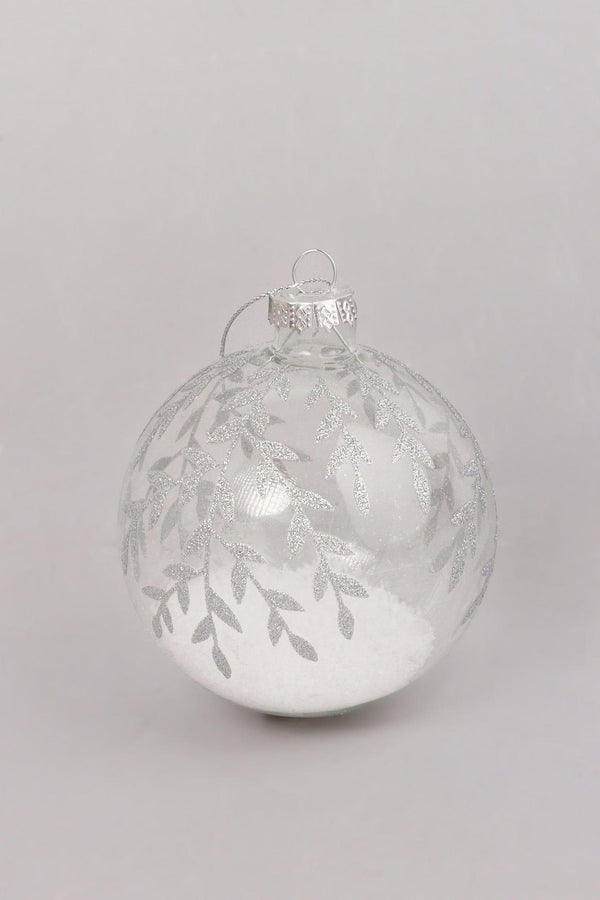 G Decor Clear Frosted Leaf Snow Garden Hand-Finished Glass Baubles White & Silver Christmas Tree Decorations White