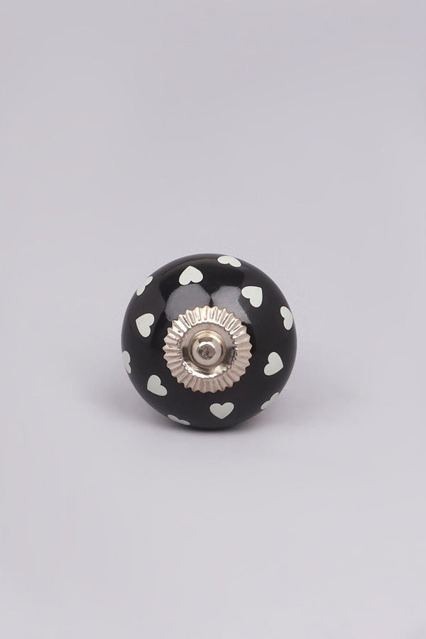 G Decor Coloured Bold Polka Hearts Ceramic Door Knobs Black