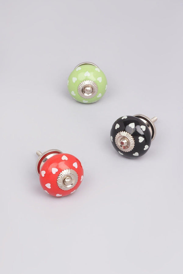 g decor Coloured Bold Polka Hearts Ceramic Door Knobs Black