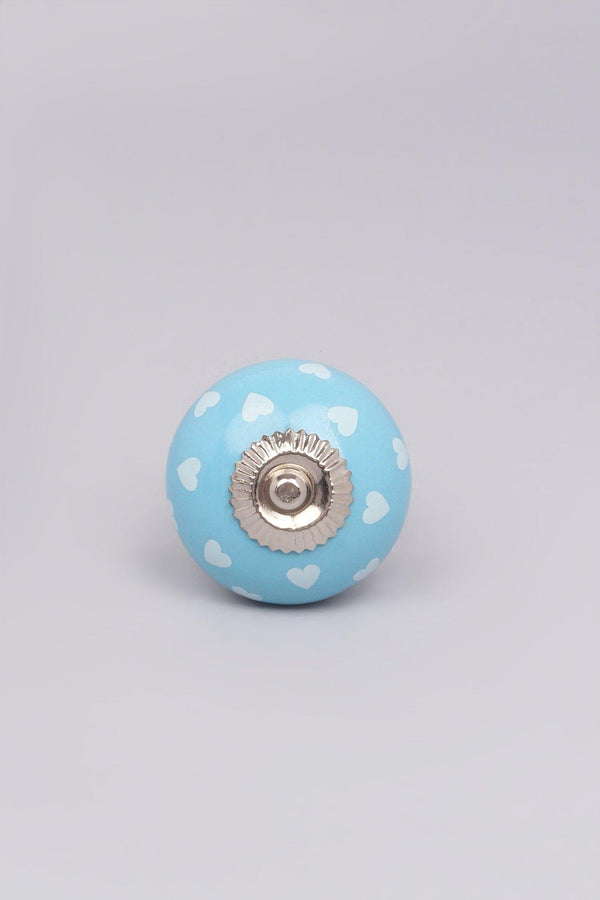 G Decor Coloured Pastel Polka Hearts Ceramic Door Knobs Blue