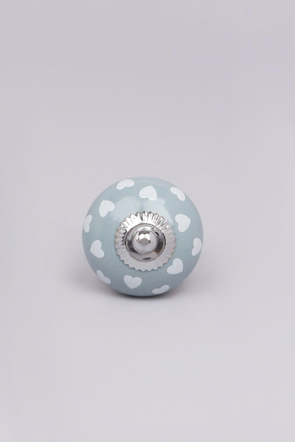 G Decor Coloured Pastel Polka Hearts Ceramic Door Knobs Blue
