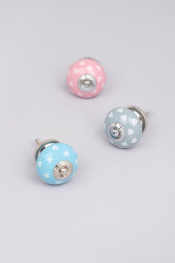 g decor Coloured Pastel Polka Hearts Ceramic Door Knobs Blue