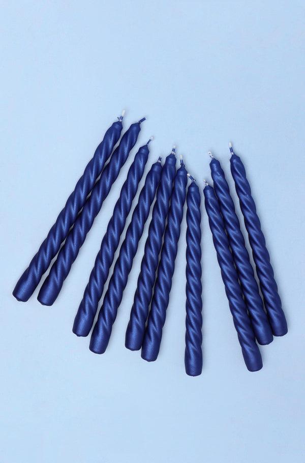G Decor Coraline Cérulea Set Of 2 10 Or 20 Royal Blue Twisted Dinner & Taper Candles Set Of 10