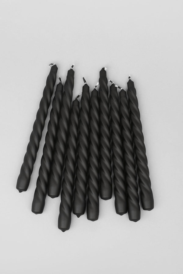 G Decor Coraline Nocturra Set Of 2 10 Or 20 Matte Black Twisted Dinner & Taper Candles Set Of 10