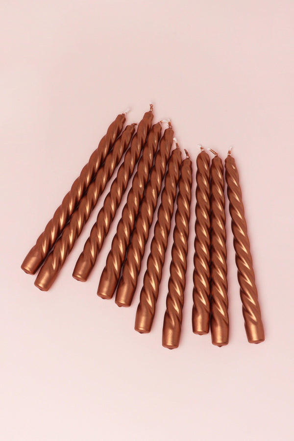 G Decor Coraline Terracina Set Of 2 10 Or 20 Copper Bronze Twisted Dinner & Taper Candles Set Of 10