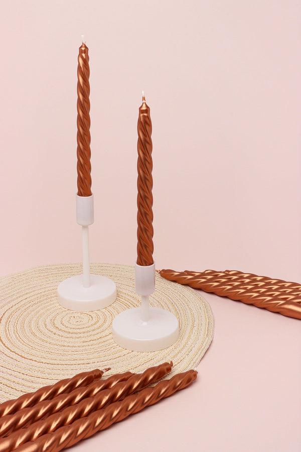 g decor Coraline Terracina Set of 2 10 or 20 Copper Bronze Twisted Dinner & Taper Candles Set of 10