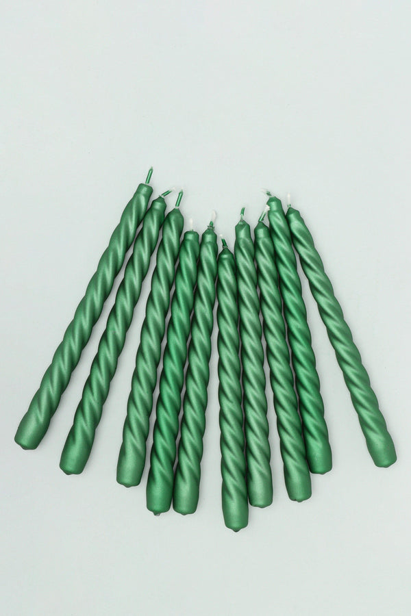 G Decor Coraline Verdéline Set Of 2 10 Or 20 Forest Green Twisted Dinner & Taper Candles Set Of 10