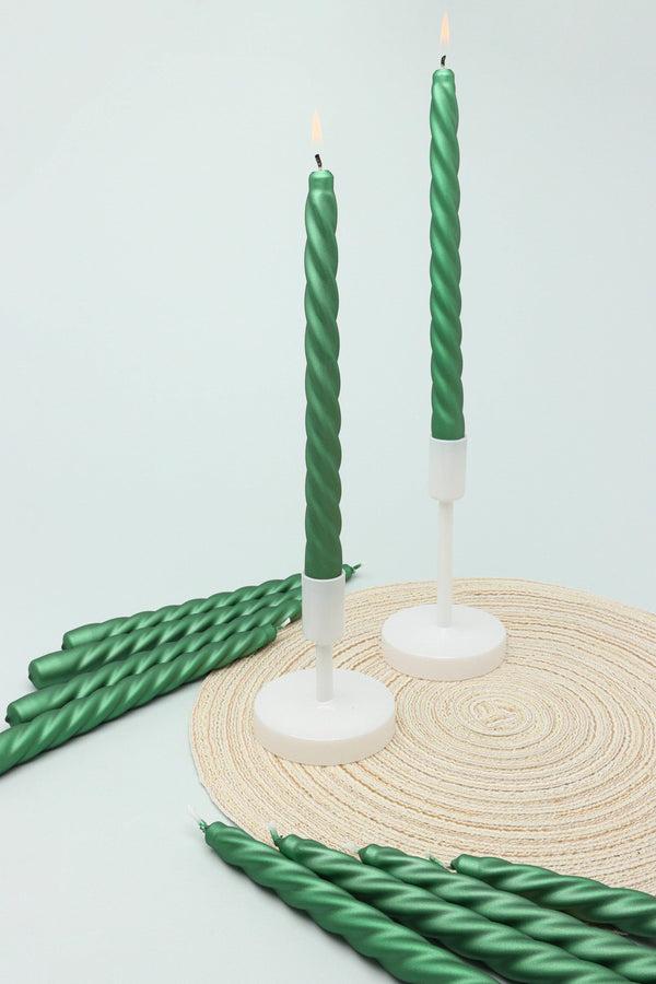 g decor Coraline Verdéline Set of 2 10 or 20 Forest Green Twisted Dinner & Taper Candles Set of 10