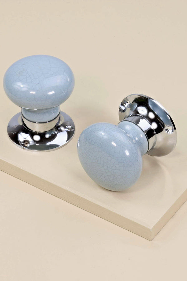 g decor Crackle Glaze Handcrafted Soft Grey Ceramic Mortice Door Handles Set – Internal Turning Knobs with Chrome Base for Bedroom & Interior Doors Grey