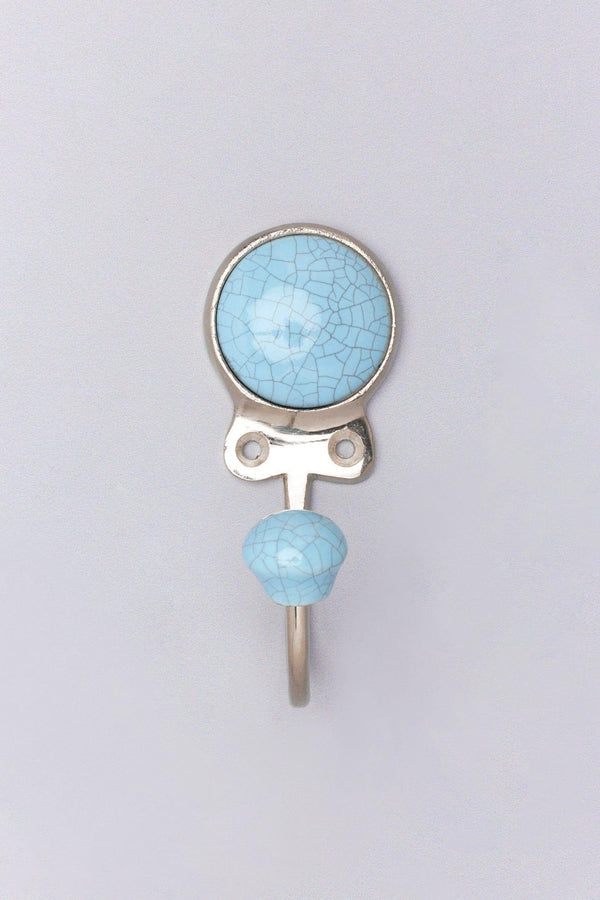 G Decor Crackle Glaze Handcrafted Wall Hook Craquelure Earth Tones Ceramic & Chrome Detail Yellow