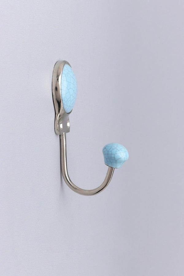 G Decor Crackle Glaze Handcrafted Wall Hook Craquelure Earth Tones Ceramic & Chrome Detail Yellow